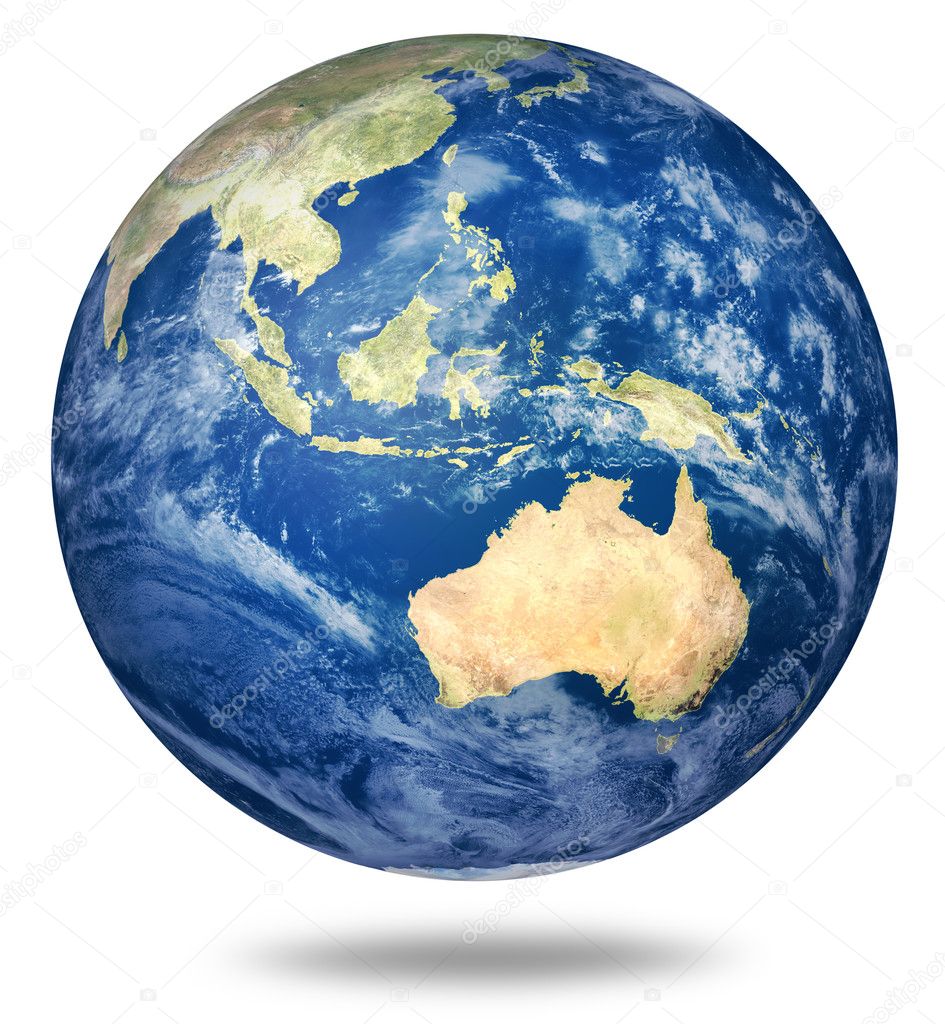 Planet earth on white - Australian view