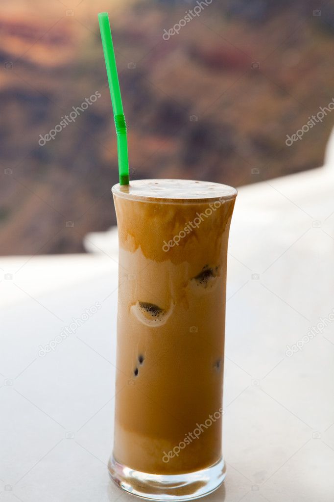 Frappe on a cafe table