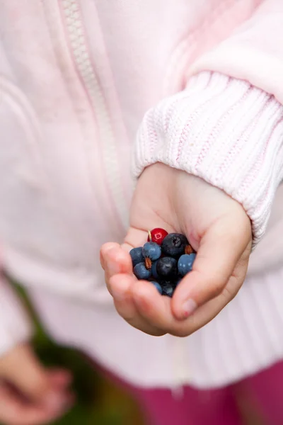 Ребенок держит ягоды — стоковое фото