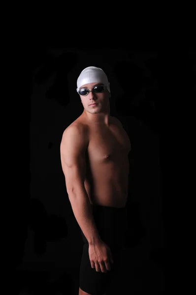 Schwimmer isoliert in Schwarz — Stockfoto