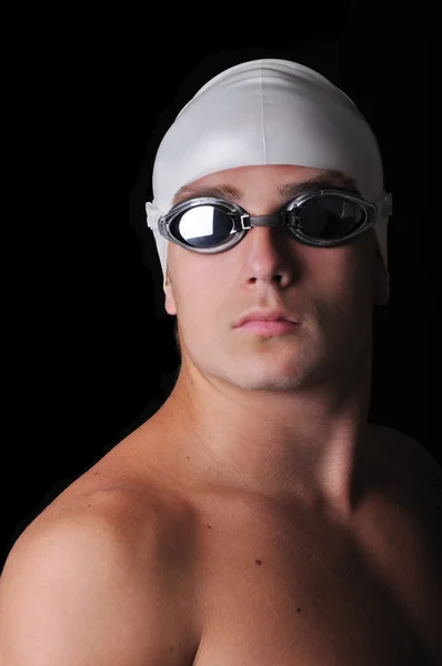 Male swimmer isolated in black — Stock Photo, Image