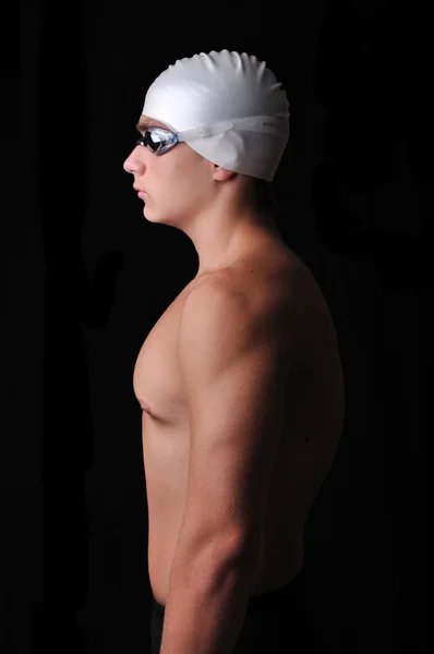 Mužské plavec izolován v černém — Stock fotografie