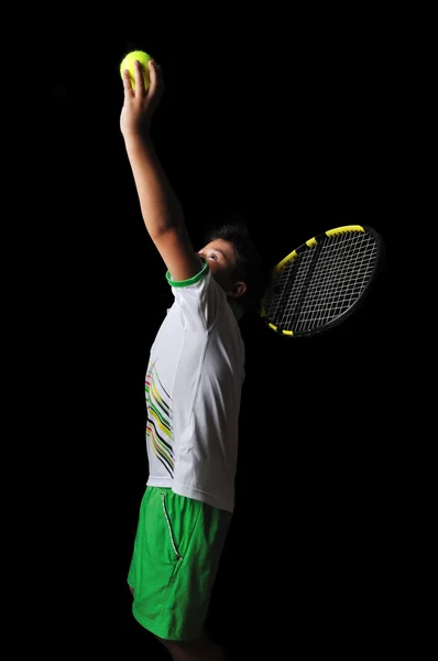 テニス少年で分離された黒を提供 — ストック写真