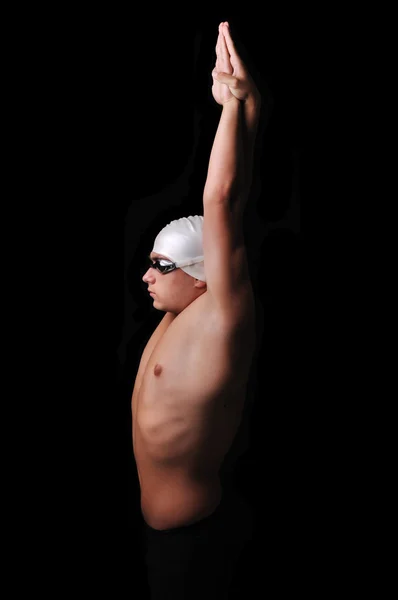 Siyah izole erkek yüzücü — Stok fotoğraf