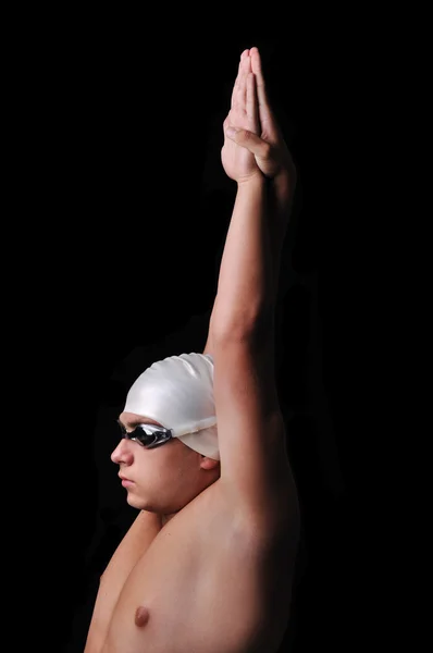 男游泳运动员被隔绝在黑色 — 图库照片