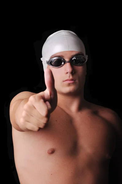 Nuotatore maschio isolato in nero — Foto Stock