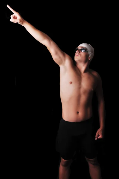 Schwimmer zeigt vereinzelt auf schwarz — Stockfoto