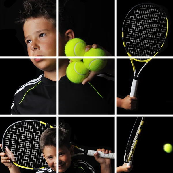 Tennis jongen geïsoleerd in zwart-wit — Stockfoto