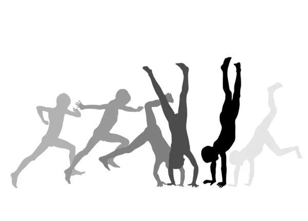 Little gymnast silhouettes — Stock Vector