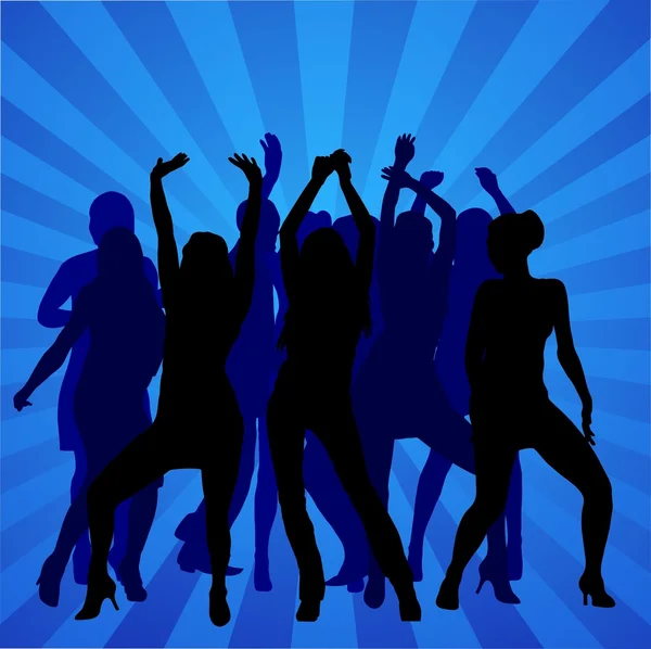 Vrouw dansers silhouetten op de blauwe achtergrond — Stockvector