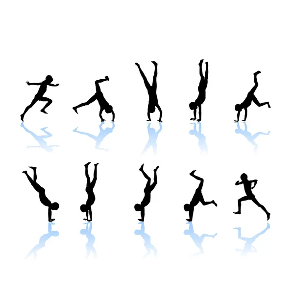 Piccole silhouette da ginnasta — Vettoriale Stock