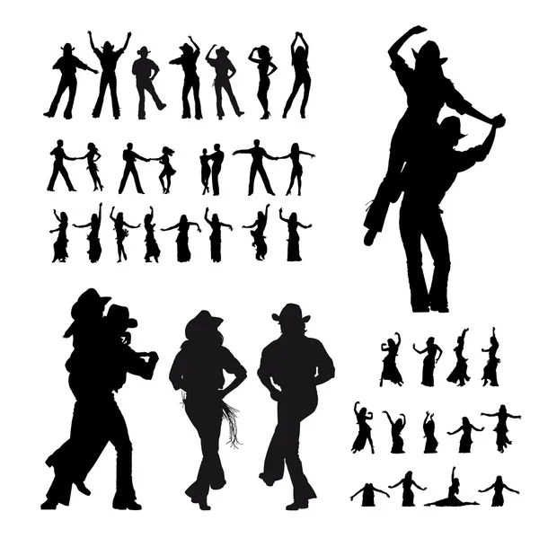 Man and girl dancer silhouette — Stock Vector