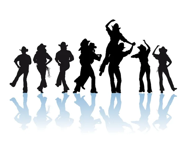 Cowboy homme et fille danseuse silhouette — Image vectorielle