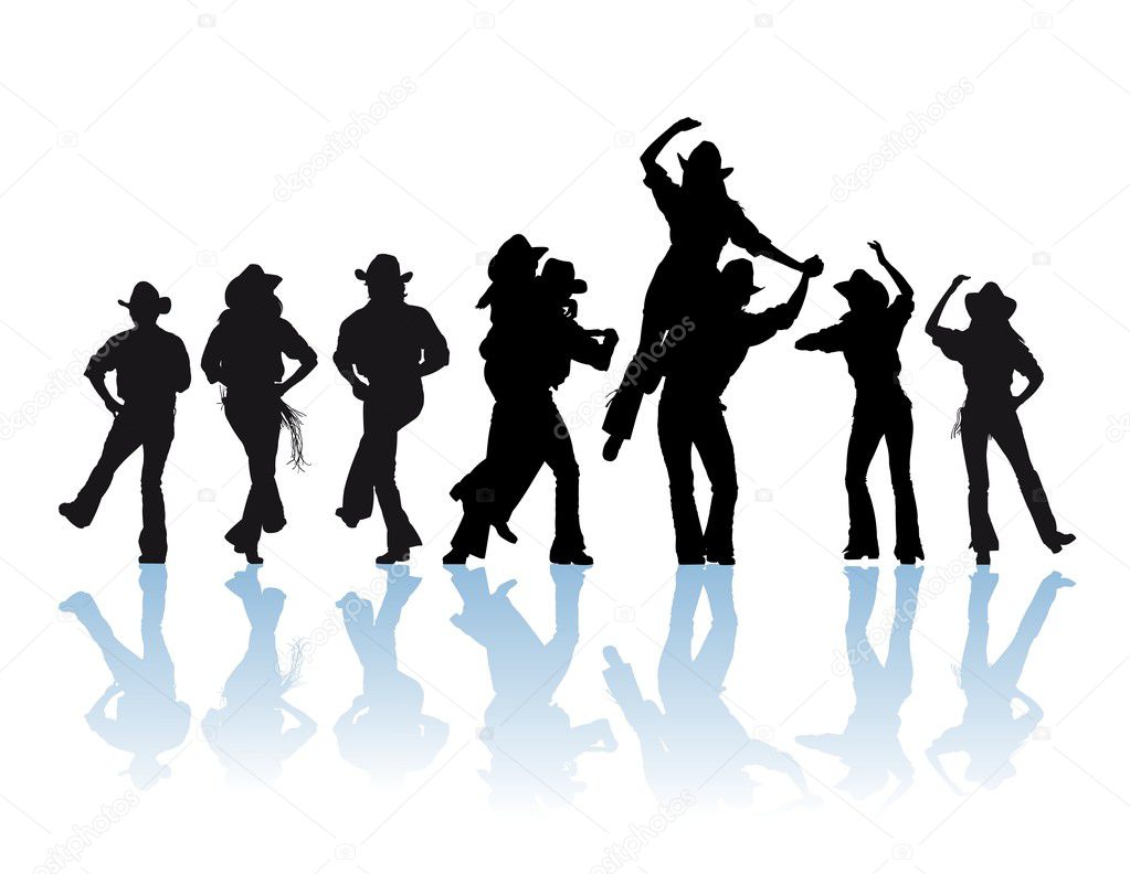 Cowboy man and girl dancer silhouette