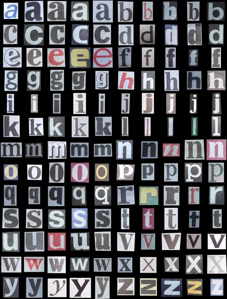 Газетный алфавит в нижнем регистре — стоковое фото