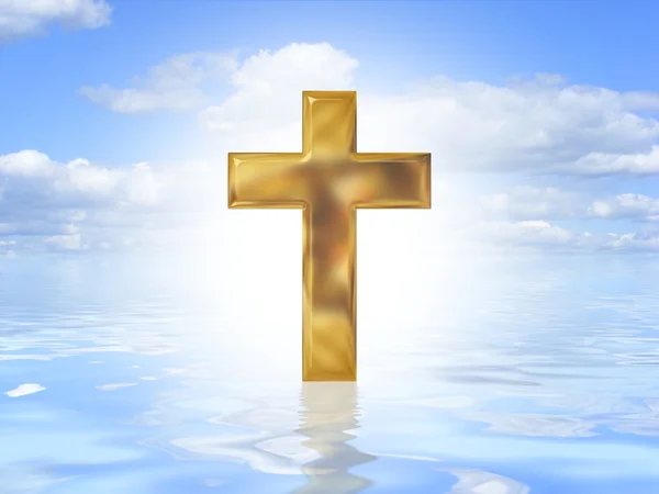 Золотой крест на воде — стоковое фото