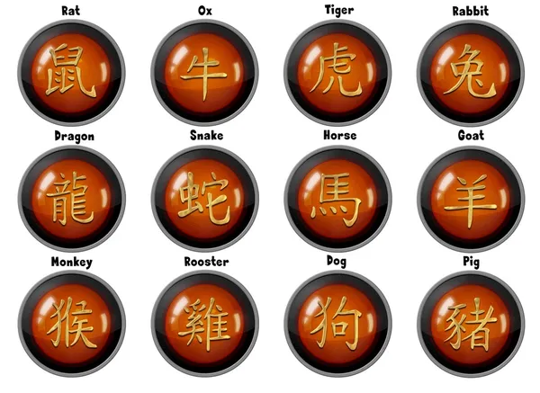 Bottoni zodiacali cinesi — Foto Stock