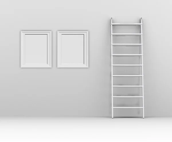 Escada e parede isoladas em branco — Fotografia de Stock
