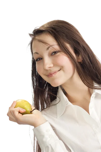 Dziewczyna z owoców w dłoni — Zdjęcie stockowe