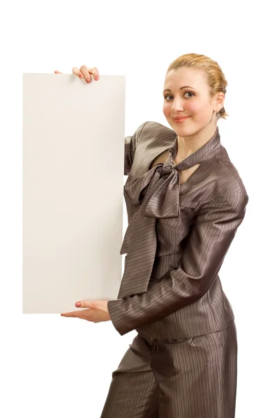 La ragazza con un foglio di carta pulito — Foto Stock