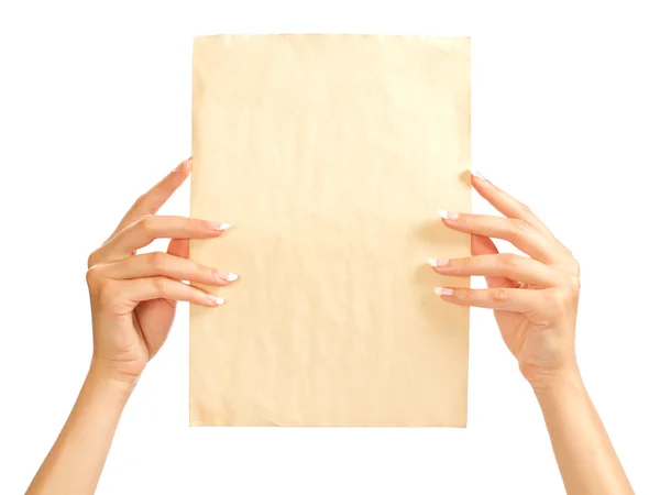 Paper in a woman's hands — Stock Photo, Image