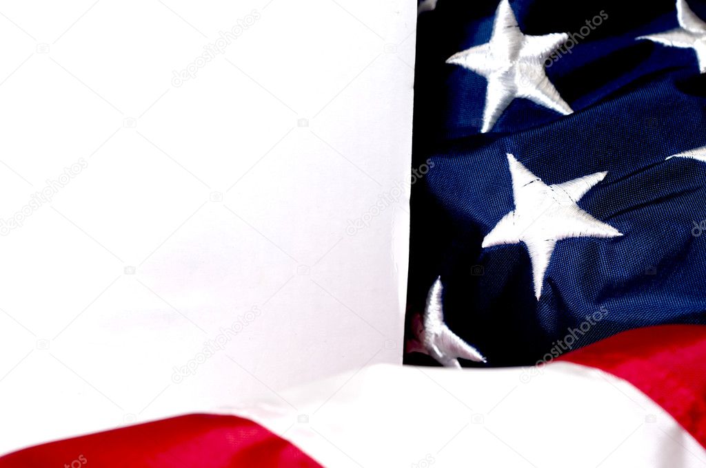 Blank White Box and American Flag Closeup