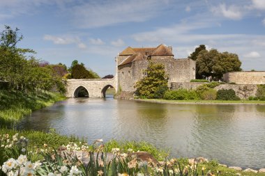 Ancient Castle in Leeds Kent with Large Lake Acting as Moat clipart