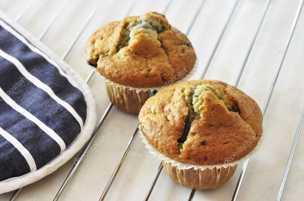 Two blueberry muffins