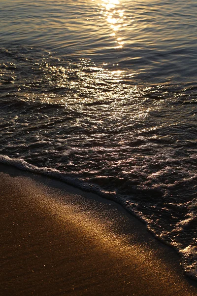 Złoty piasek na brzegu morza, wschód słońca — Zdjęcie stockowe