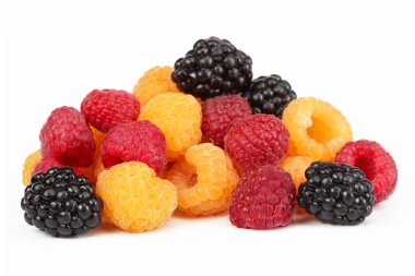 Berries ripe blackberry black, yellow and red raspberries clipart
