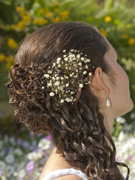 Ornate hair style on a bride — Stock Photo, Image