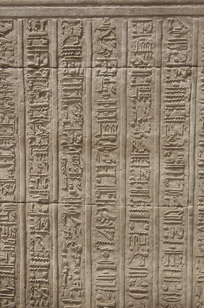 Hieroglyfiske utskjæringer på en egyptisk tempelvegg – stockfoto