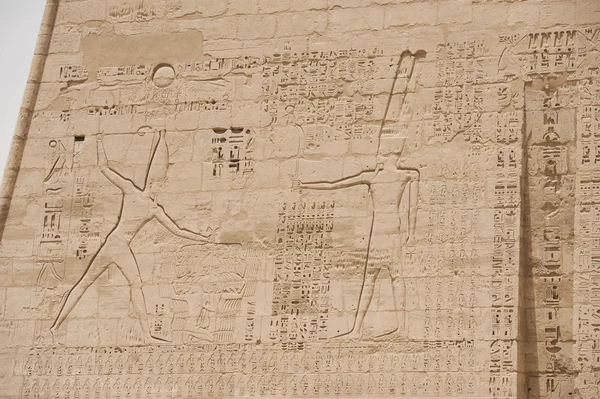 Egyptské hieroglyfy na zdi chrámu — Stock fotografie