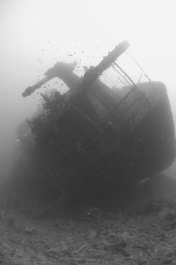 Gun on a the stern of a large shipwreck clipart