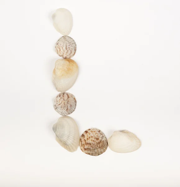 Letra del alfabeto hecha de conchas marinas Imagen de stock
