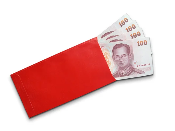 Billetes tailandeses en sobre rojo — Foto de Stock