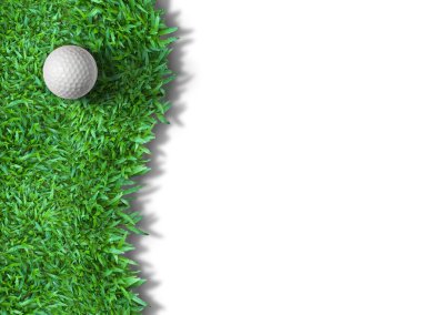 White golf ball on green grass isolated clipart