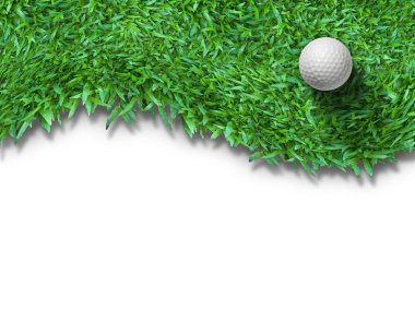 White golf ball on green grass isolated clipart