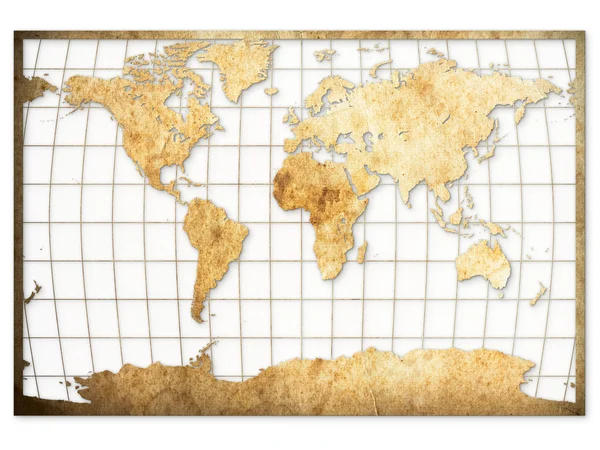 Gamla brunt papper världskarta — Stockfoto