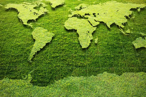 緑の草の世界地図 — ストック写真