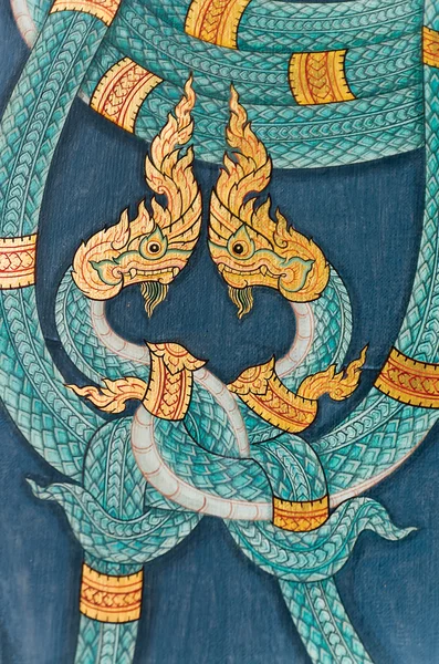 Δίδυμο φίδια Ταϊλάνδης τέχνη ζωγραφική σε τοίχο — Φωτογραφία Αρχείου