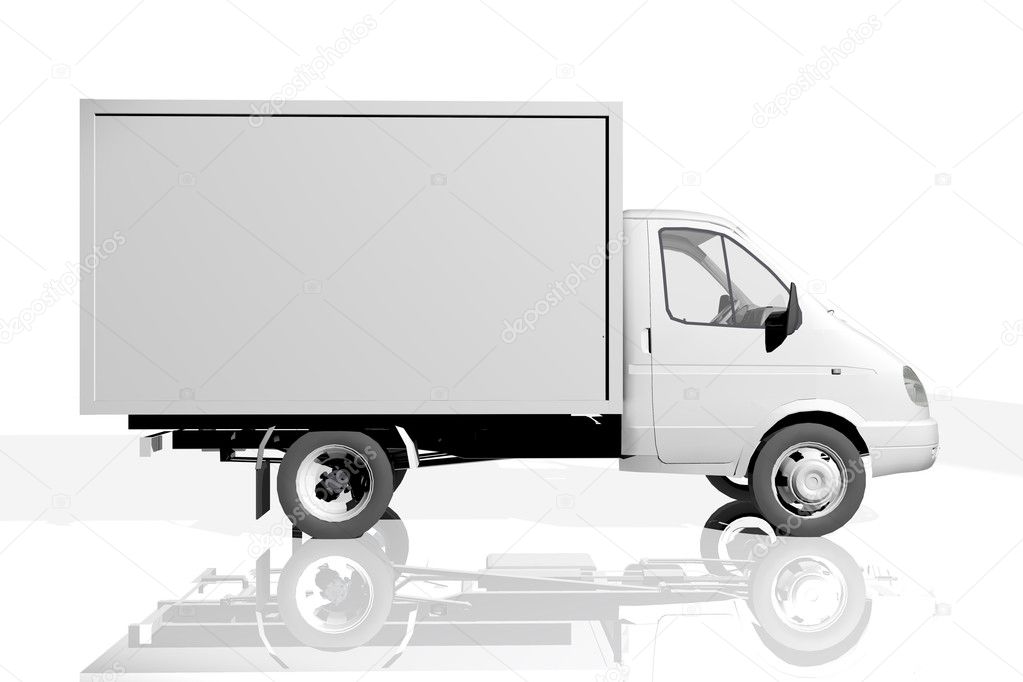 Delivery truck on white