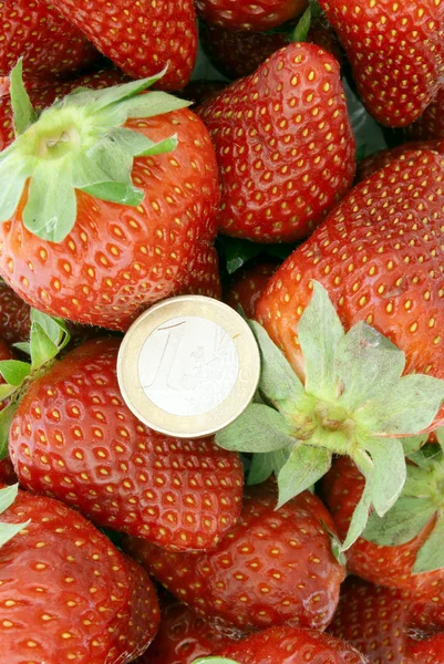 Euro mit Erdbeere — Stockfoto