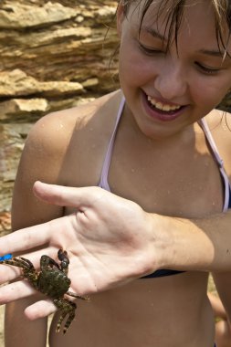 Children and crab clipart