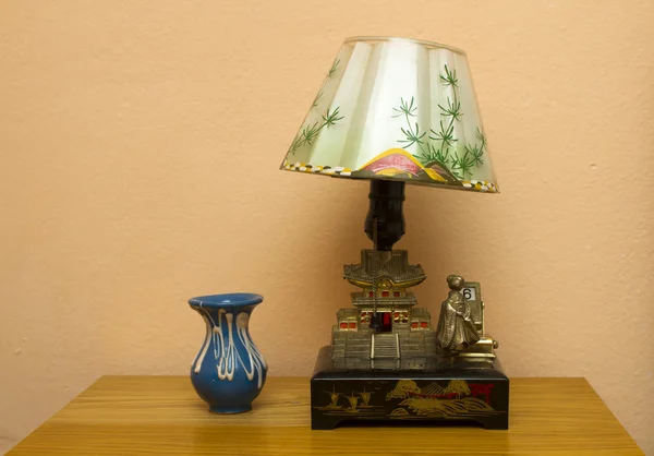 stock image Retro table lamp and vase