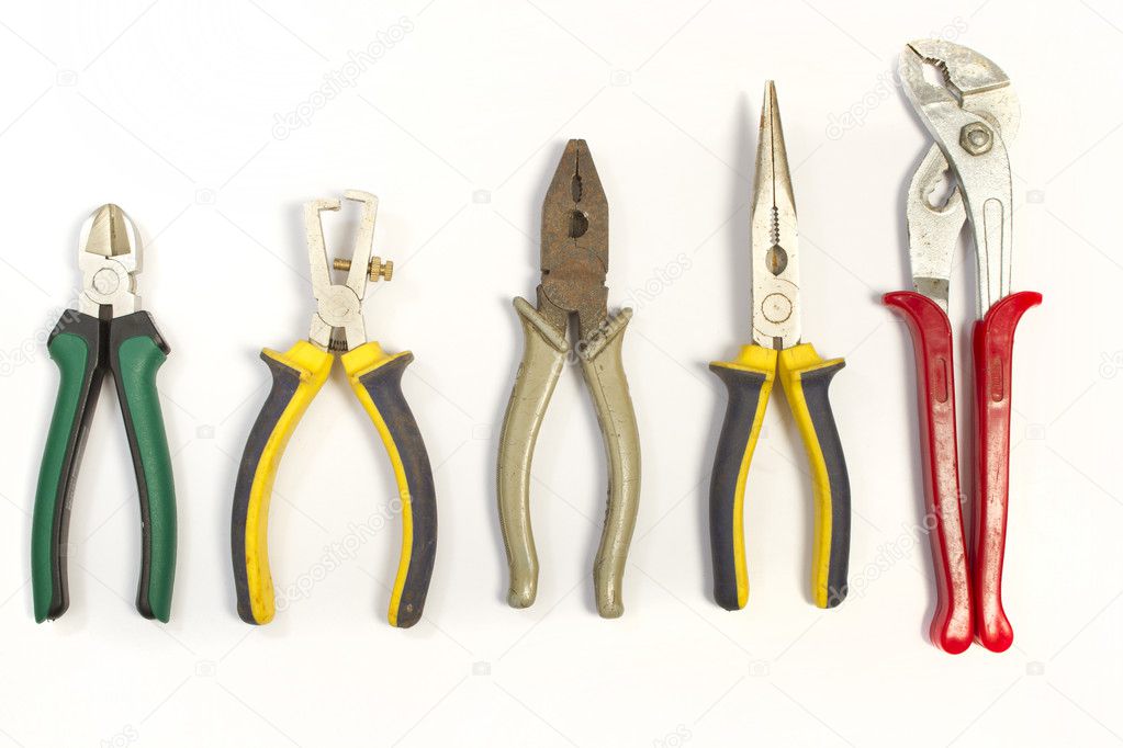 Set of different used pliers