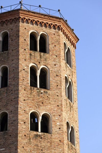 Bell tower of the Basilica of Saint Antonino in Piacenza in Italy