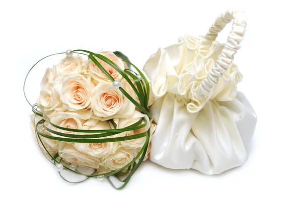 Bouquet da sposa e borsa — Foto Stock
