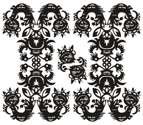 Patrón floral decorativo negro — Archivo Imágenes Vectoriales