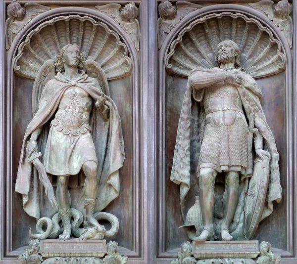 Bas-reliefs of archangel Michael and Alexander Nevsky — Stock Image Bas-reliefs of archangel Michael and Alexander Nevsky Royalty Free Stock Images